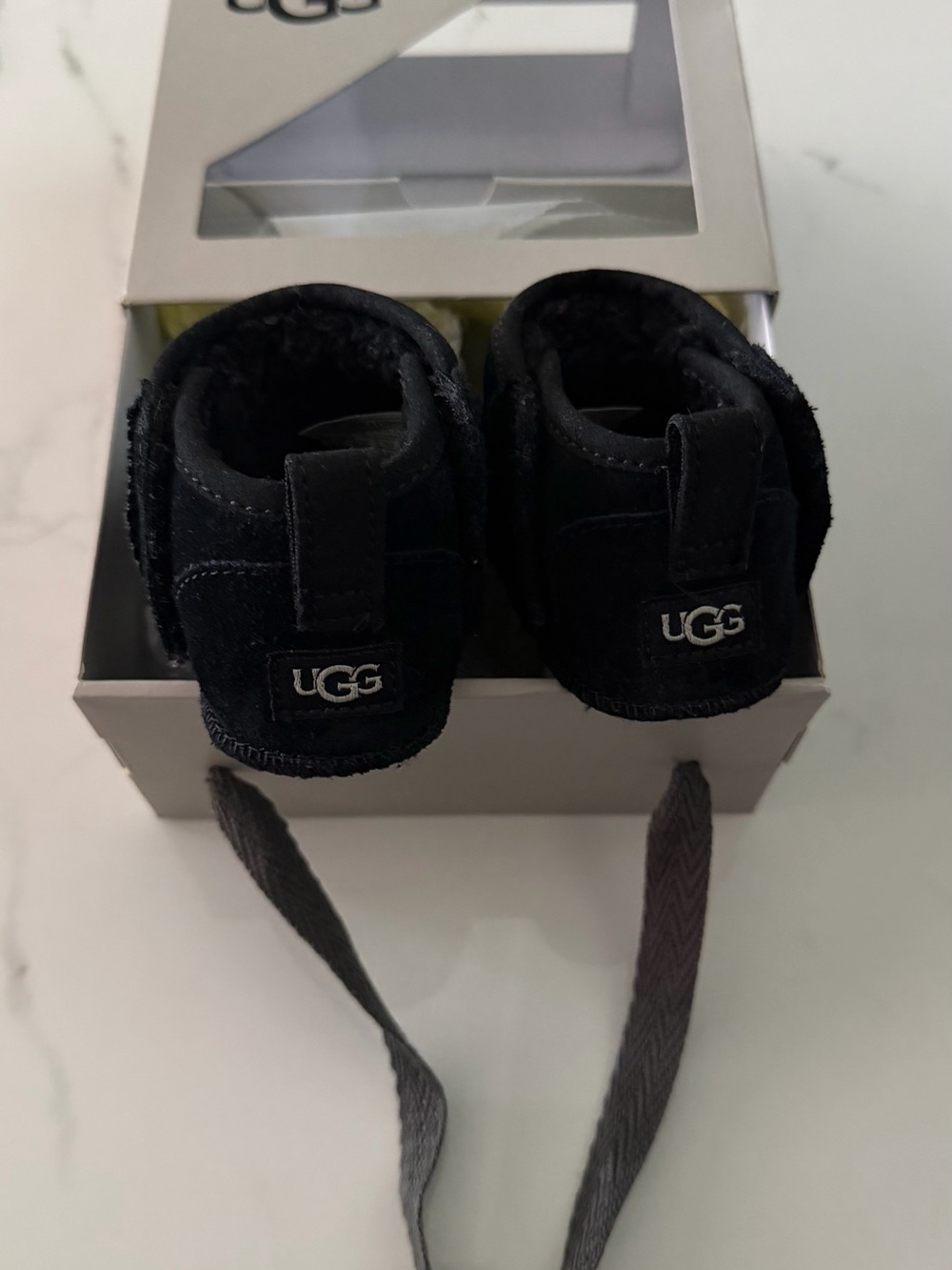 UGG Infant Black Sheepskin Velcro Booties